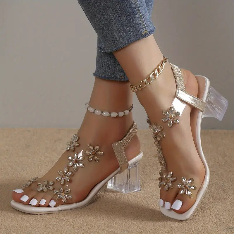 Women's Rhinestone Block Heel Sandals