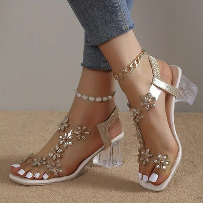 Women's Rhinestone Block Heel Sandals