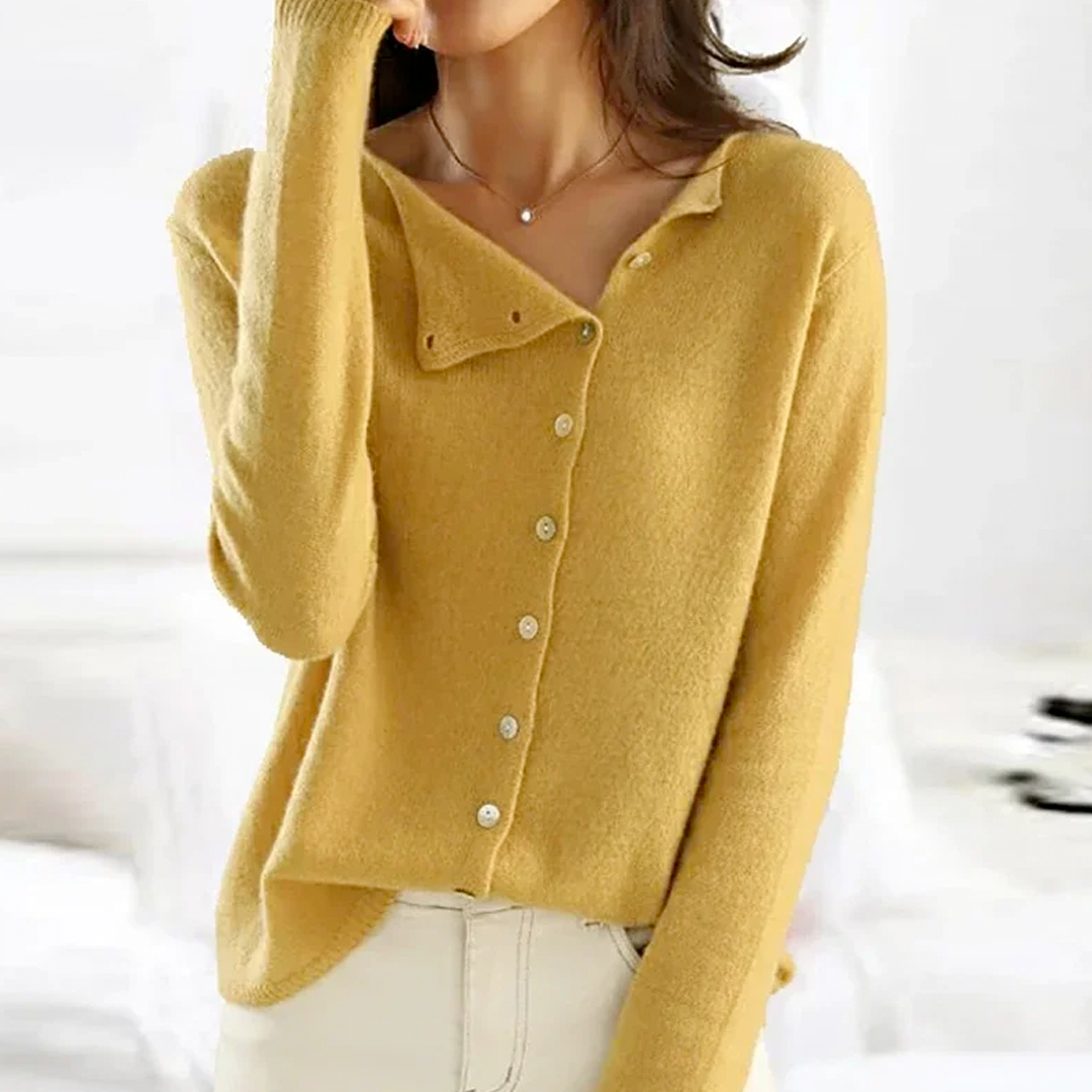 Women's Asymmetric Knit Cardigan Long Sleeve Button Front