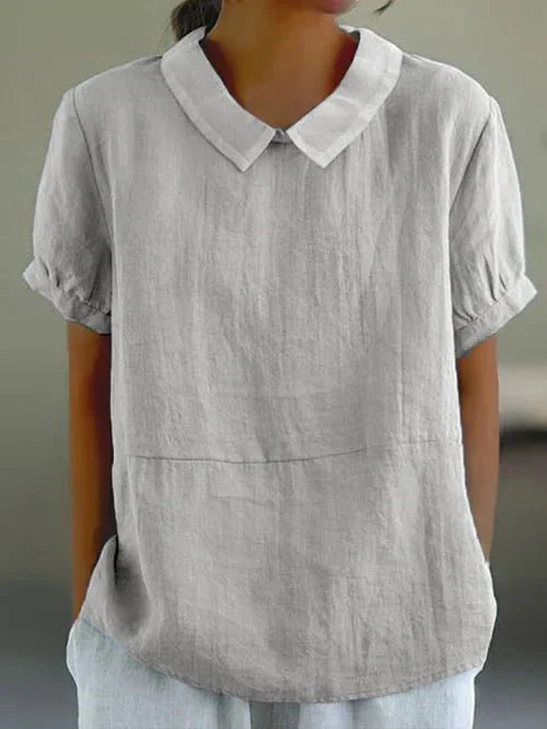 Women's Short Sleeve Casual Blouse Peter Pan Collar
