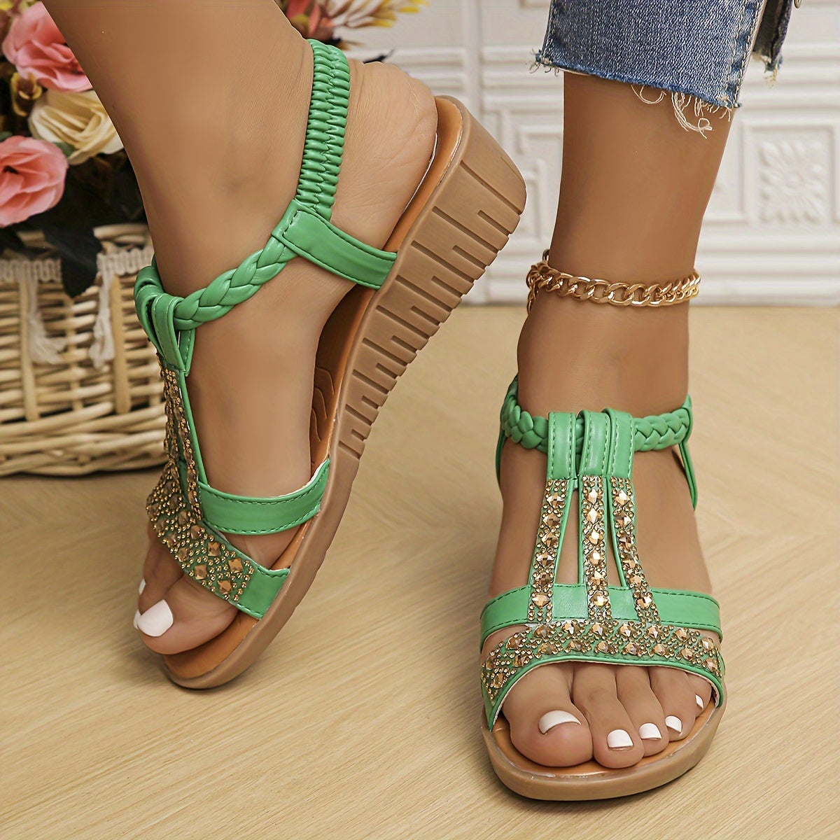 Women's Rhinestone Sandals Woven