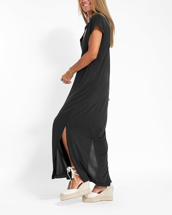 Women's V-Neck Maxi Dress Coral