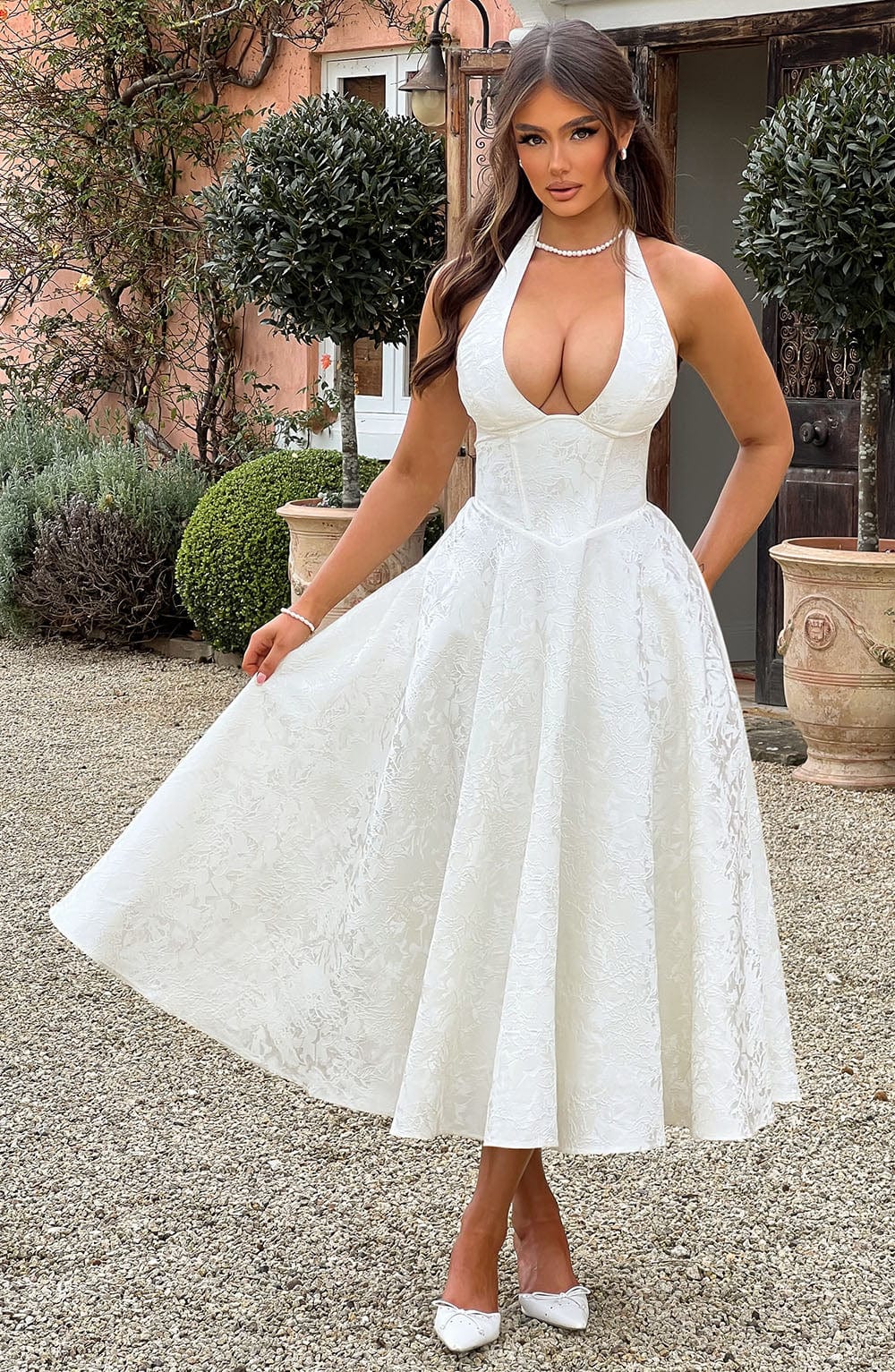 Women's Embellished V-Neck Wedding Guest Dress