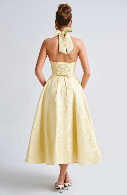 Women's Midi Dress Halter Neck Jacquard Skirt Deep V