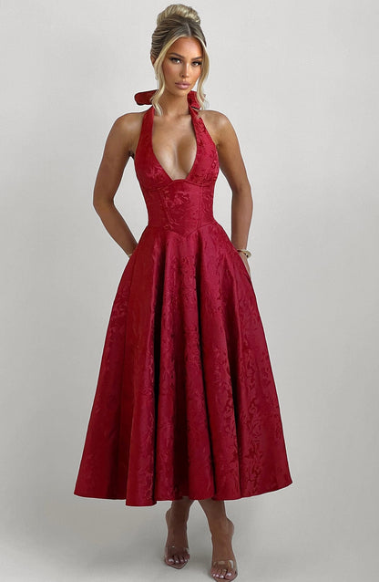 Elegant Halter Midi Gown