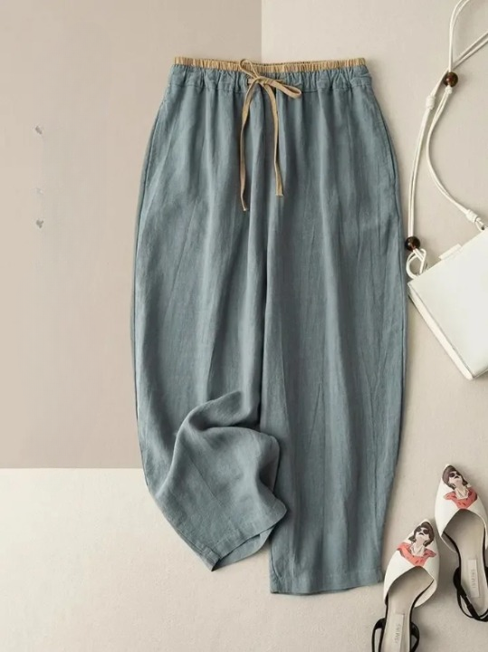 Women's Linen Pants Lightweight Beige - 
Fashinoza