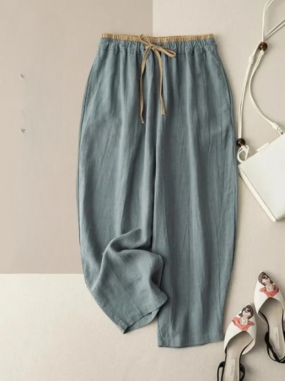 Women's Linen Pants Lightweight Beige - 
Fashinoza