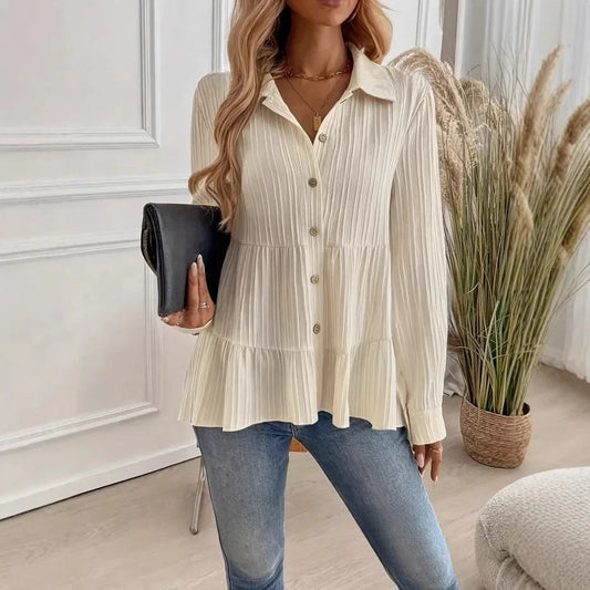 Women's Long Sleeve Peplum Blouse - Fashinoza