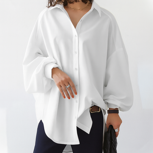 Women's Oversized Cotton Button Up Blouse - Fashinoza