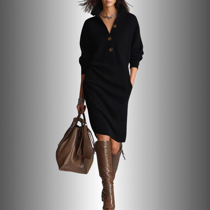 Knit Button-Front Midi Dress