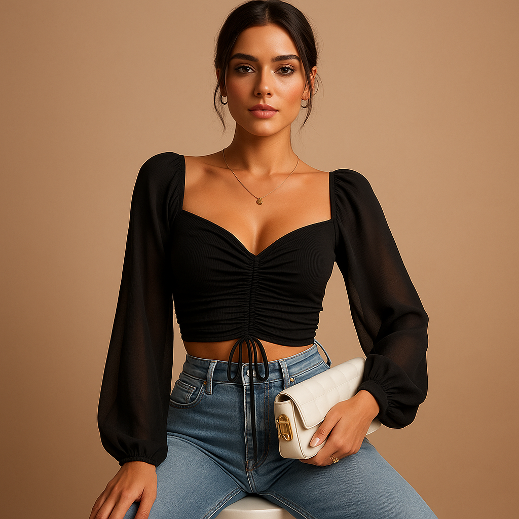Women's Sweetheart Neckline Blouse - 
Fashinoza