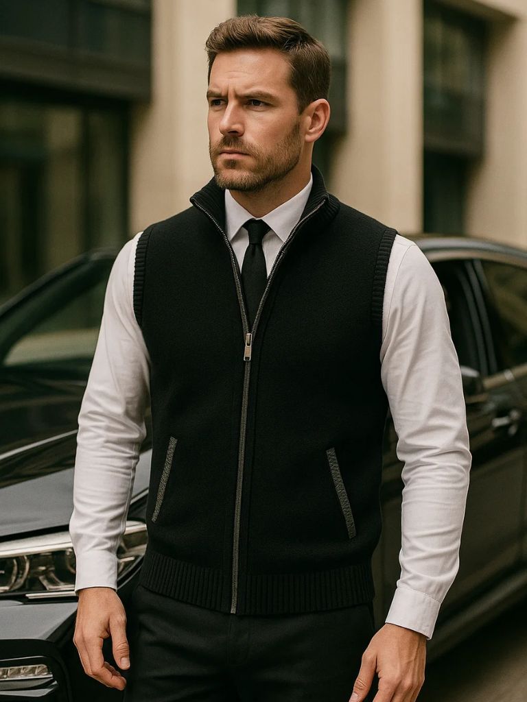 Textured Zip-Up Knit Vest