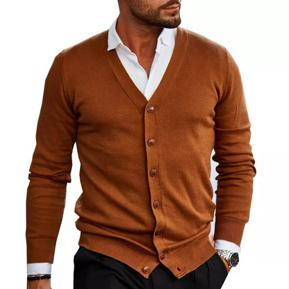 Men's Slim Fit V-Neck Cardigan Ribbed Hem