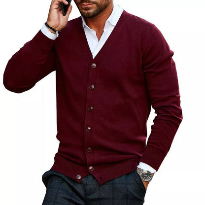 Men's Slim Fit V-Neck Cardigan Ribbed Hem