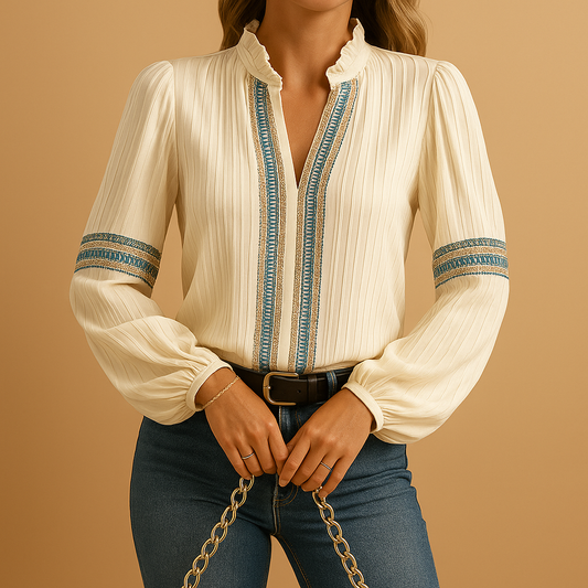 Women's Lace Blouse Lantern Sleeves - 
Fashinoza