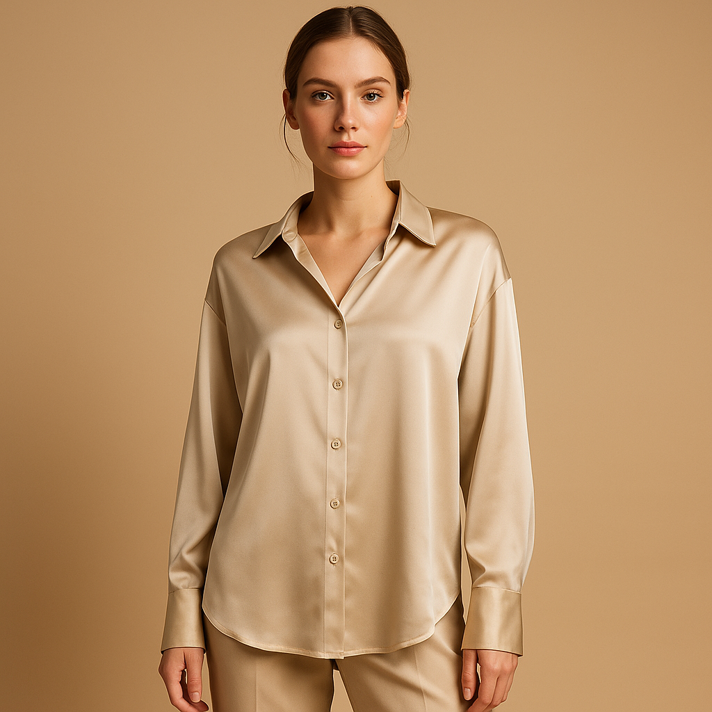 Women's Satin Blouse With Collar - 
Fashinoza