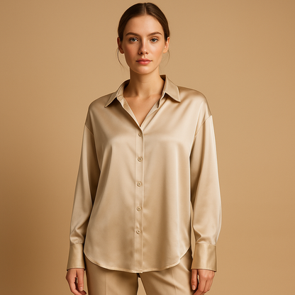 Women's Satin Blouse With Collar - 
Fashinoza