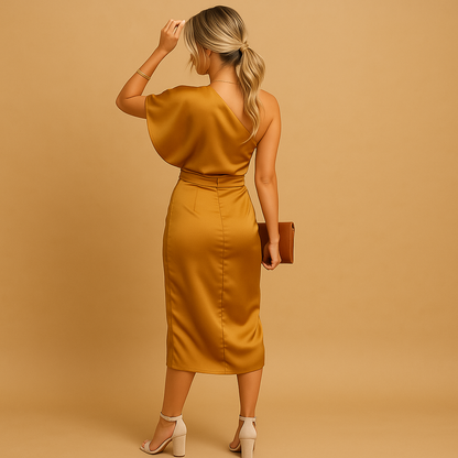 Elegant slim-fit dress for women with minimalist design and flattering shape, ideal for formal occasions, work, and evening wear.