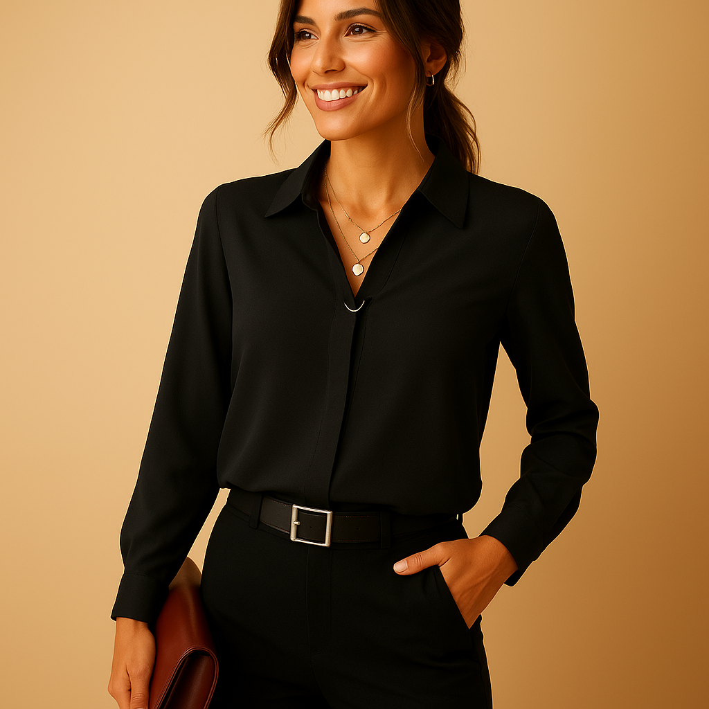 Women's Solid Button-Up Blouse - 
Fashinoza