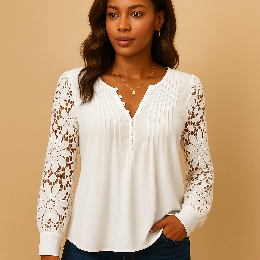 Women's V-Neck Lace Blouse - 
Fashinoza