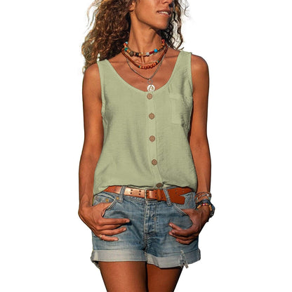 Women's Sleeveless Tank Button Front - Fashinoza