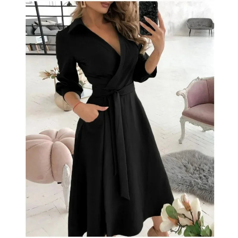 Image of Elizabeth | Women's Tie Waist A-Line Midi Dress