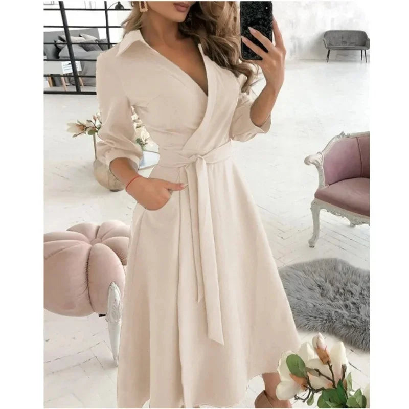 Image of Elizabeth | Women's Tie Waist A-Line Midi Dress
