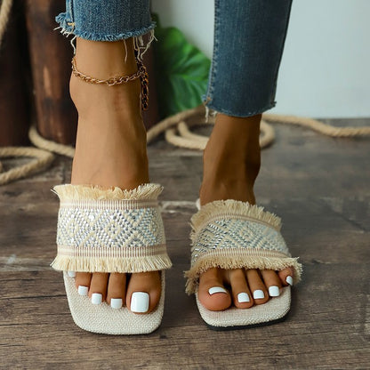 Women's Fringe Slide Sandals - Fashinoza