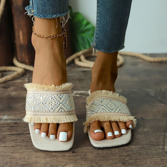 Women's Fringe Slide Sandals - Fashinoza