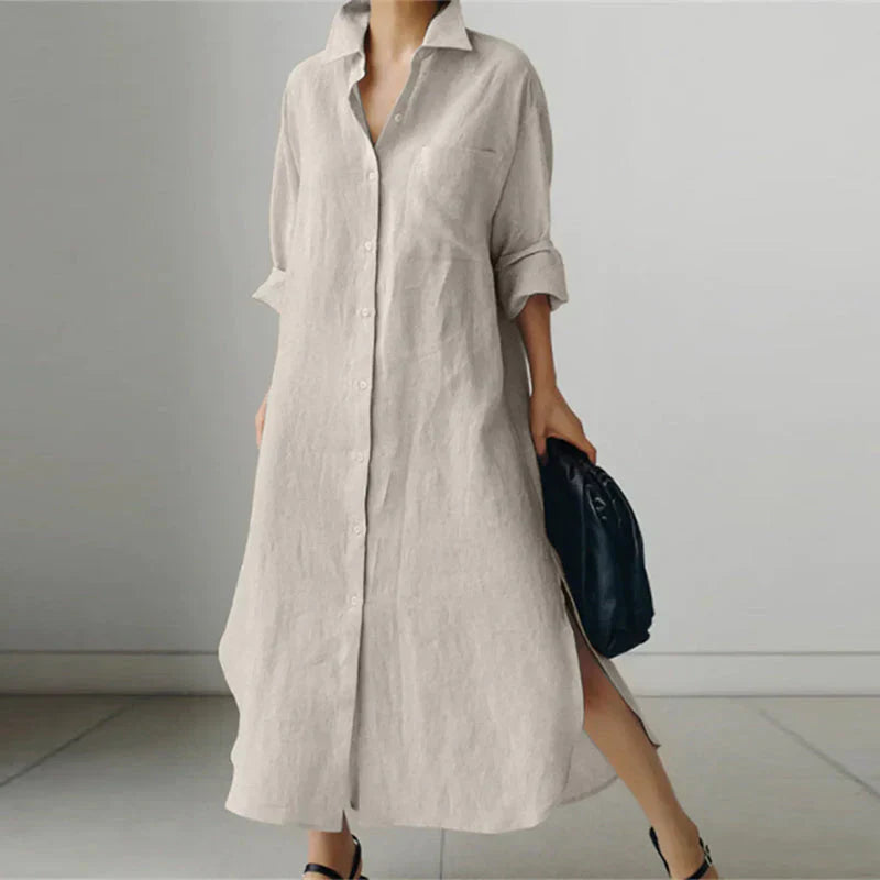 Women's Long Sleeve Maxi Dress Button Down - 
Fashinoza