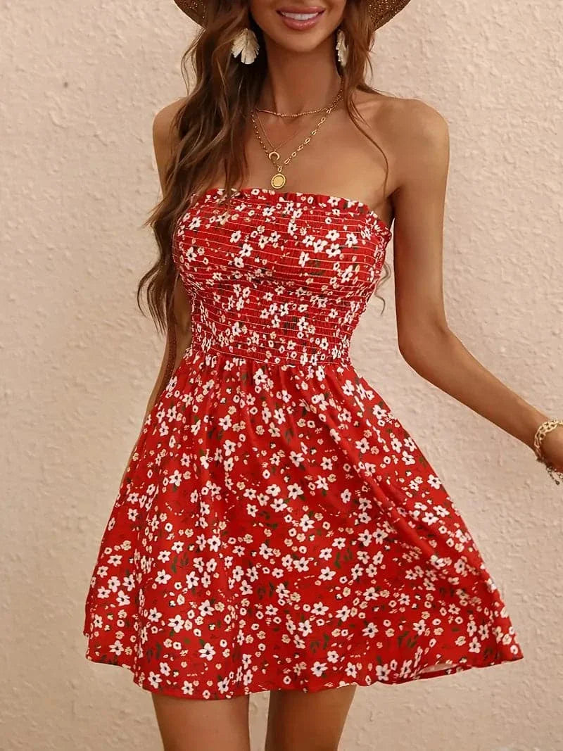 Women's Strapless A-Line Mini Dress - Fashinoza