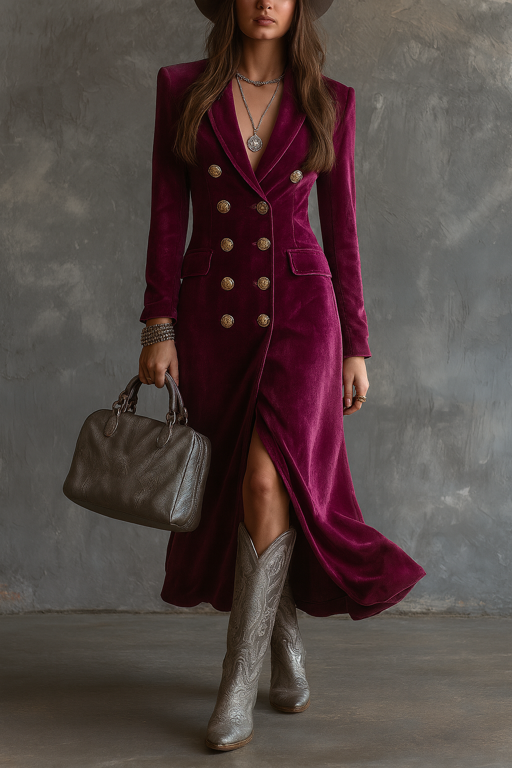 Women's V-Neck Midi Dress Button Front - Fashinoza
