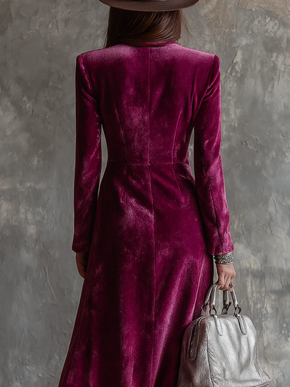 Image of Ellen | Women's V-Neck Midi Button Front Dress