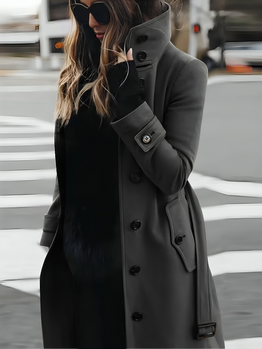 Women's Belted Long Coat - Fashinoza