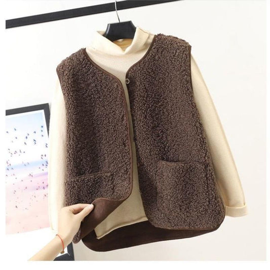 Women's Fleece Vest Button Front - Fashinoza