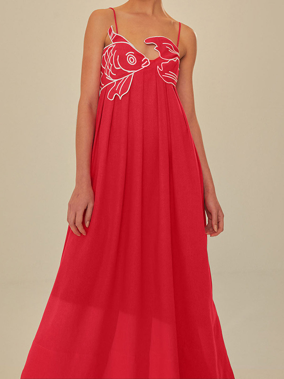 Women's Embroidered Maxi Dress Spaghetti Strap Floral