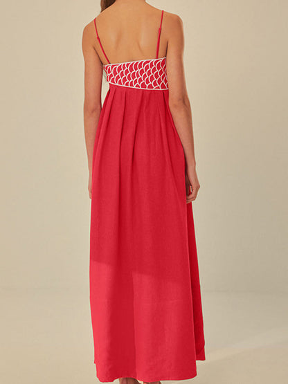 Women's Embroidered Maxi Dress Spaghetti Strap Floral