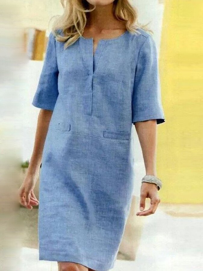 Women's Elbow Sleeve Midi Dress - 
Fashinoza