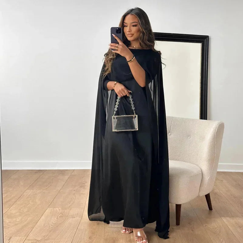 Women's Maxi Dress Ankle-Length Cape Sleeve Solid Color