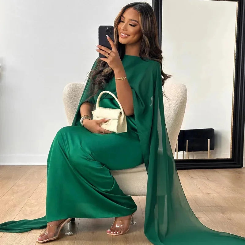 Women's Maxi Dress Ankle-Length Cape Sleeve Solid Color