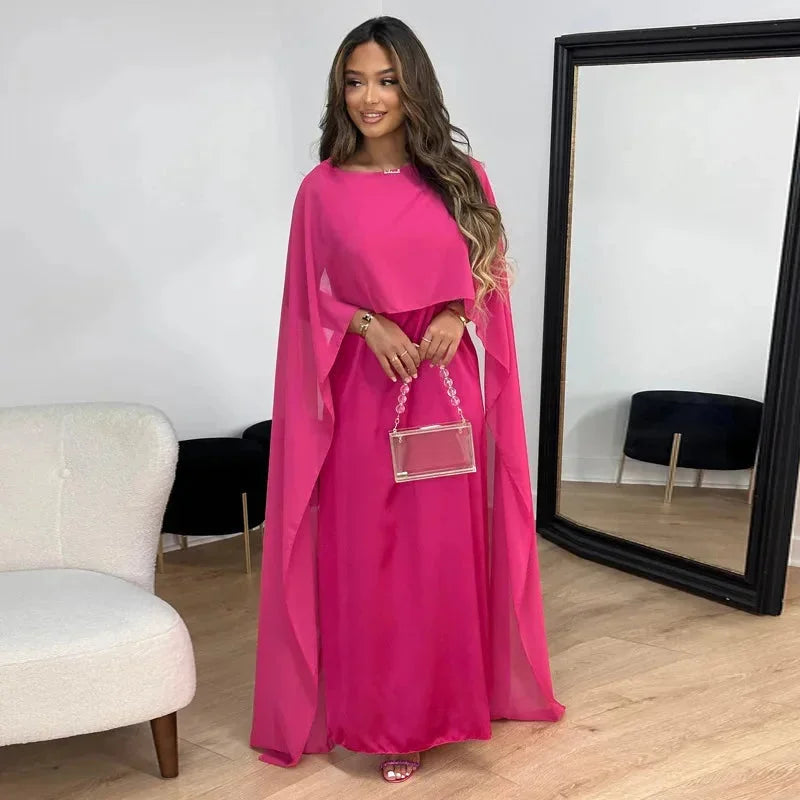 Women's Maxi Dress Ankle-Length Cape Sleeve Solid Color