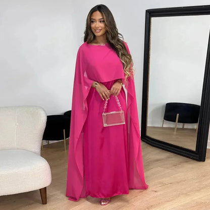 Women's Maxi Dress Ankle-Length Cape Sleeve Solid Color
