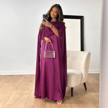 Women's Maxi Dress Ankle-Length Cape Sleeve Solid Color