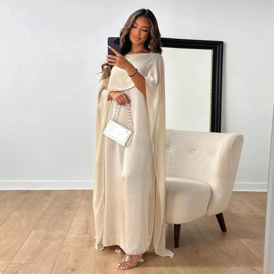 Women's Maxi Dress Ankle-Length Cape Sleeve Solid Color - 
Fashinoza