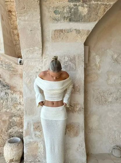 Women's Off Shoulder Two Piece Set Shimmering White