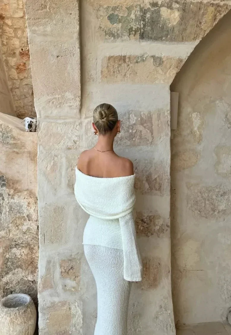 Women's Off Shoulder Two Piece Set Shimmering White