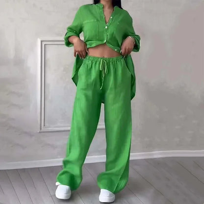 Women's Linen Shirt And Trousers Set Lightweight