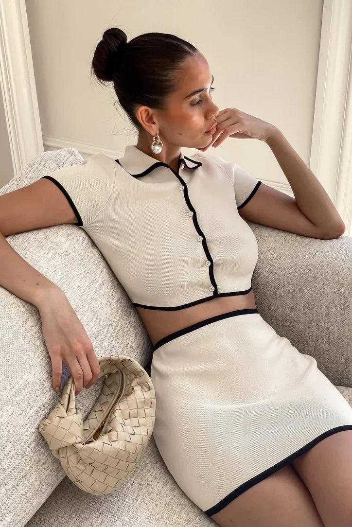 Women's White Mini Dress Black Trim - 
Fashinoza
