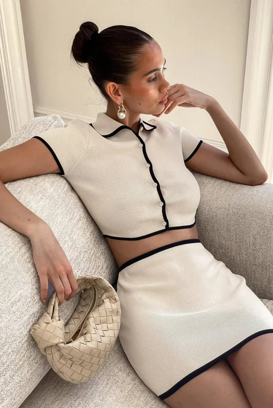 Women's White Mini Dress Black Trim - 
Fashinoza