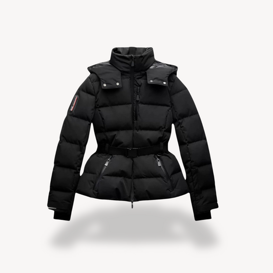 Women's Puffer Jacket Hooded Belted - Fashinoza